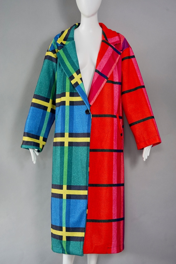 Vintage Bold Multicolour Plaid Patchwork Coat - image 3