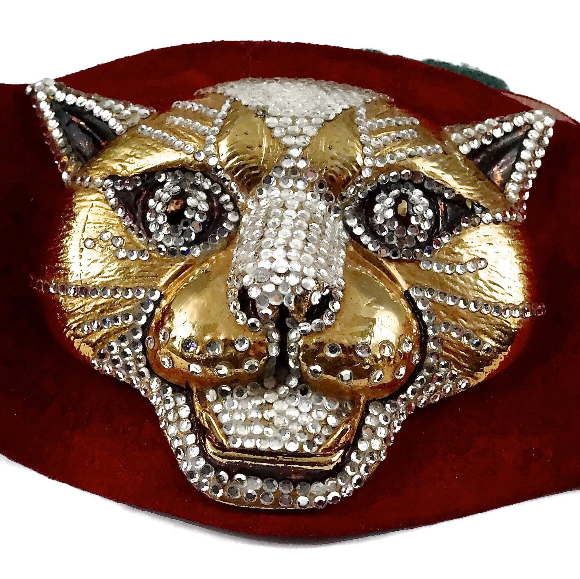Vintage HENRYKS BIJOUX VIENNE Jewelled Leopard Head Red 