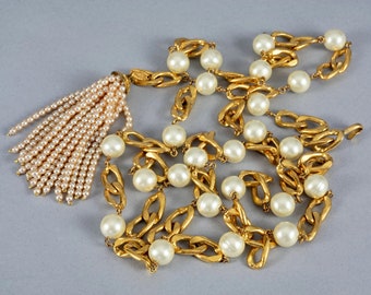 Vintage CHANEL Pearl Tassel Chain Necklace Belt