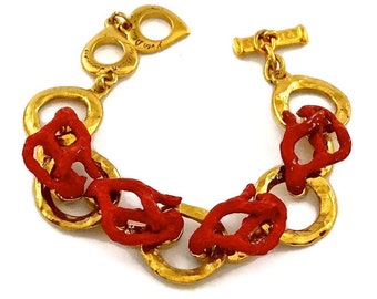 Vintage YVES SAINT LAURENT Ysl by Robert Goossens Coral Branch Overlay Chain Bracelet