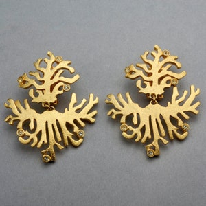 Vintage BALENCIAGA Gilt Coral Rhinestone Dangling Earrings