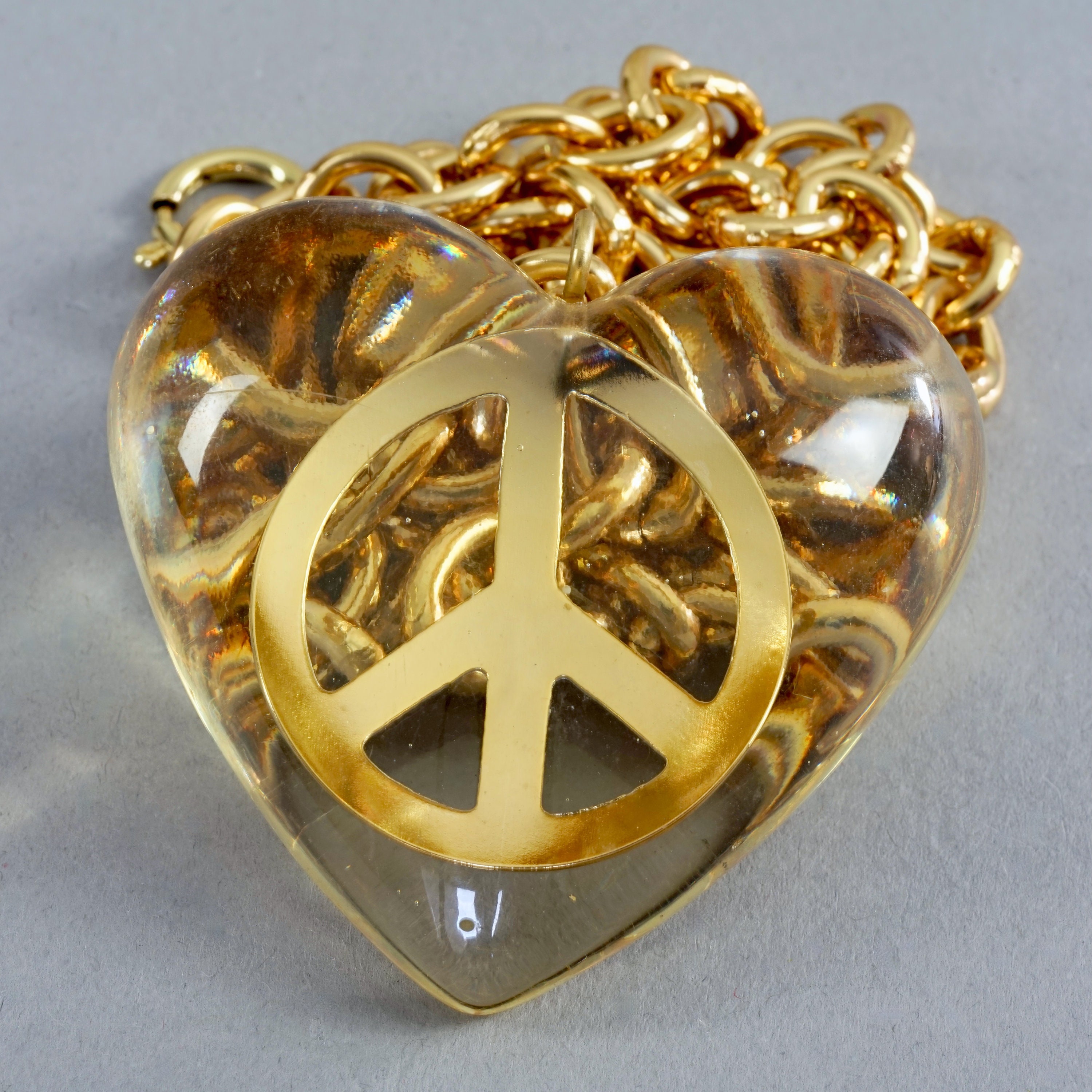 Vintage MOSCHINO Lucite Heart Peace Sign Novelty Necklace - Etsy