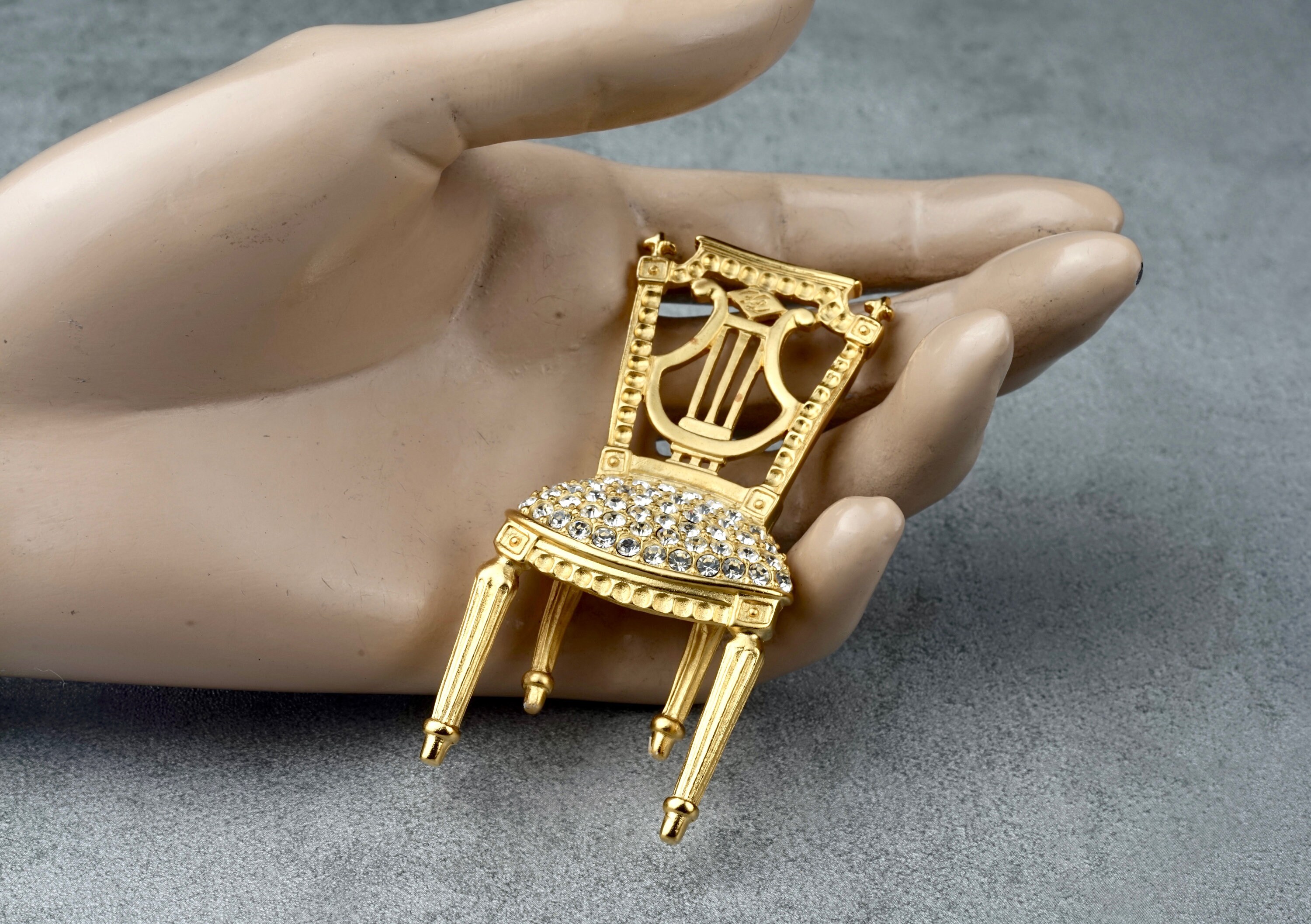 Vintage KARL LAGERFELD Lyre Chair Rhinestone Brooch - Etsy