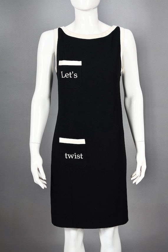 Moschino, Vintage MOSCHINO "Let's Twist Again!" Monochrome Dress