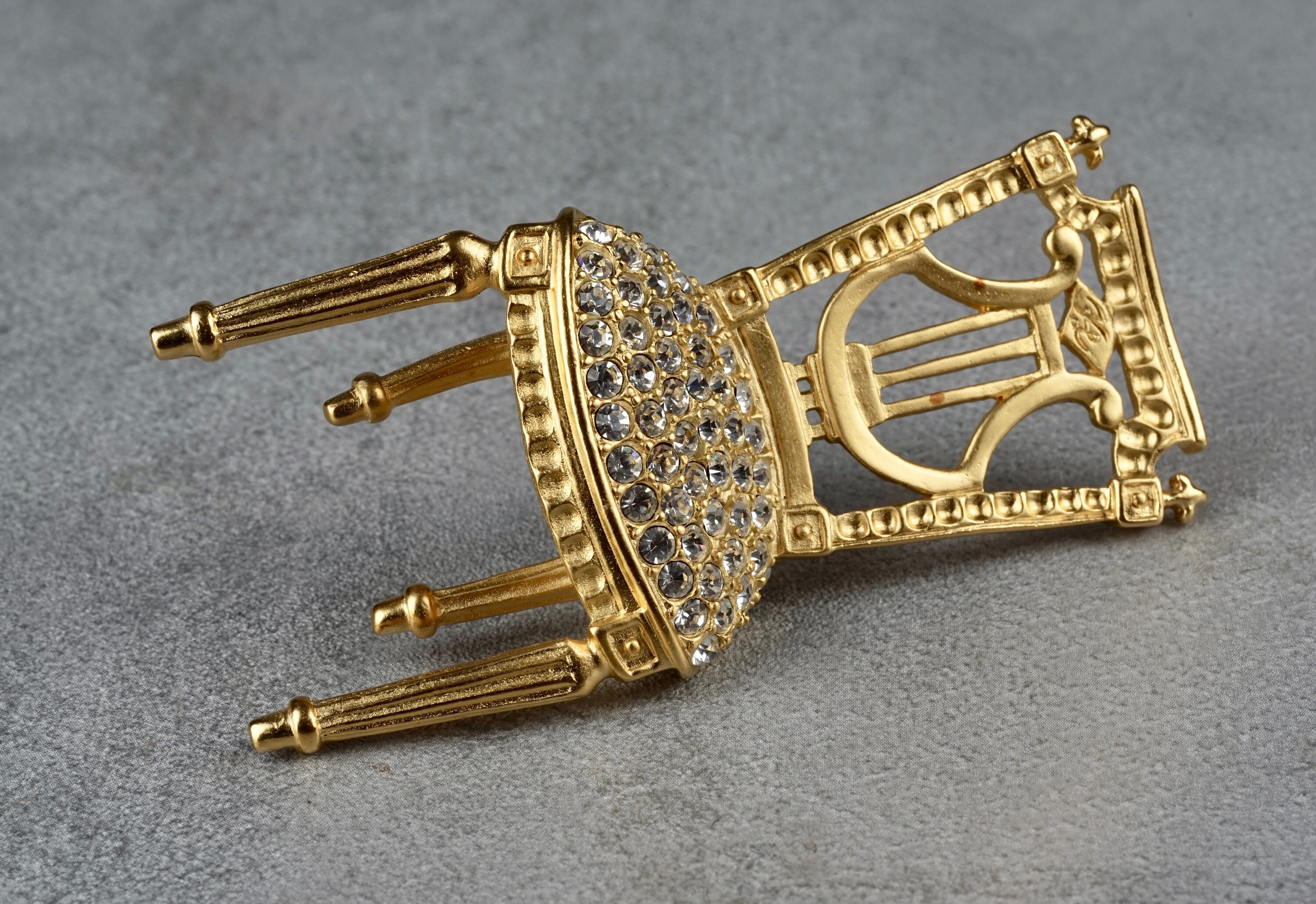 Rare Karl Lagerfeld Lyre Back Gold-tone Black Rhinestone