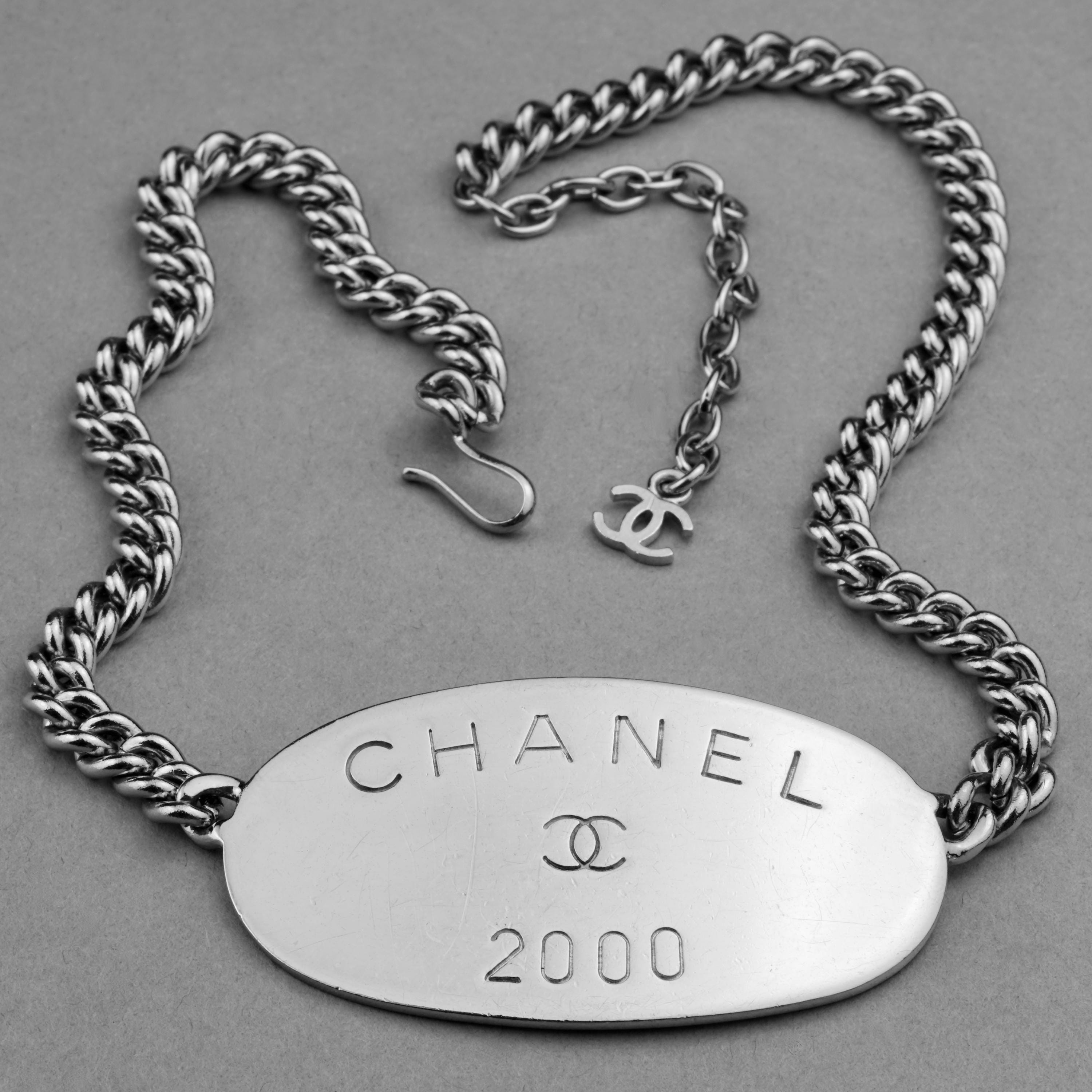 Vintage CHANEL 2000 Name Plate Silver Necklace - Etsy