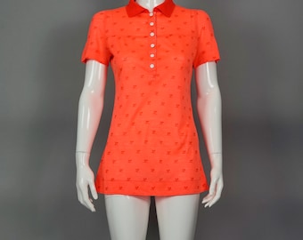Vintage 1970s COURREGES Logo Fluorescent Orange Polo Shirt