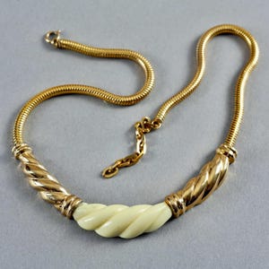 Vintage 1974 CHRISTIAN DIOR Twisted Beige and Gold Collar Chain Necklace