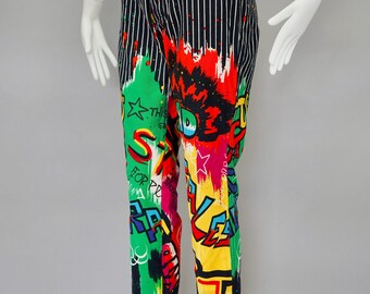 絵画 VERSACE JEANS COUTURE VINTAGE Vintage 1990s VERSACE JEANS COUTURE Pop Art Graffiti Stripe Jean