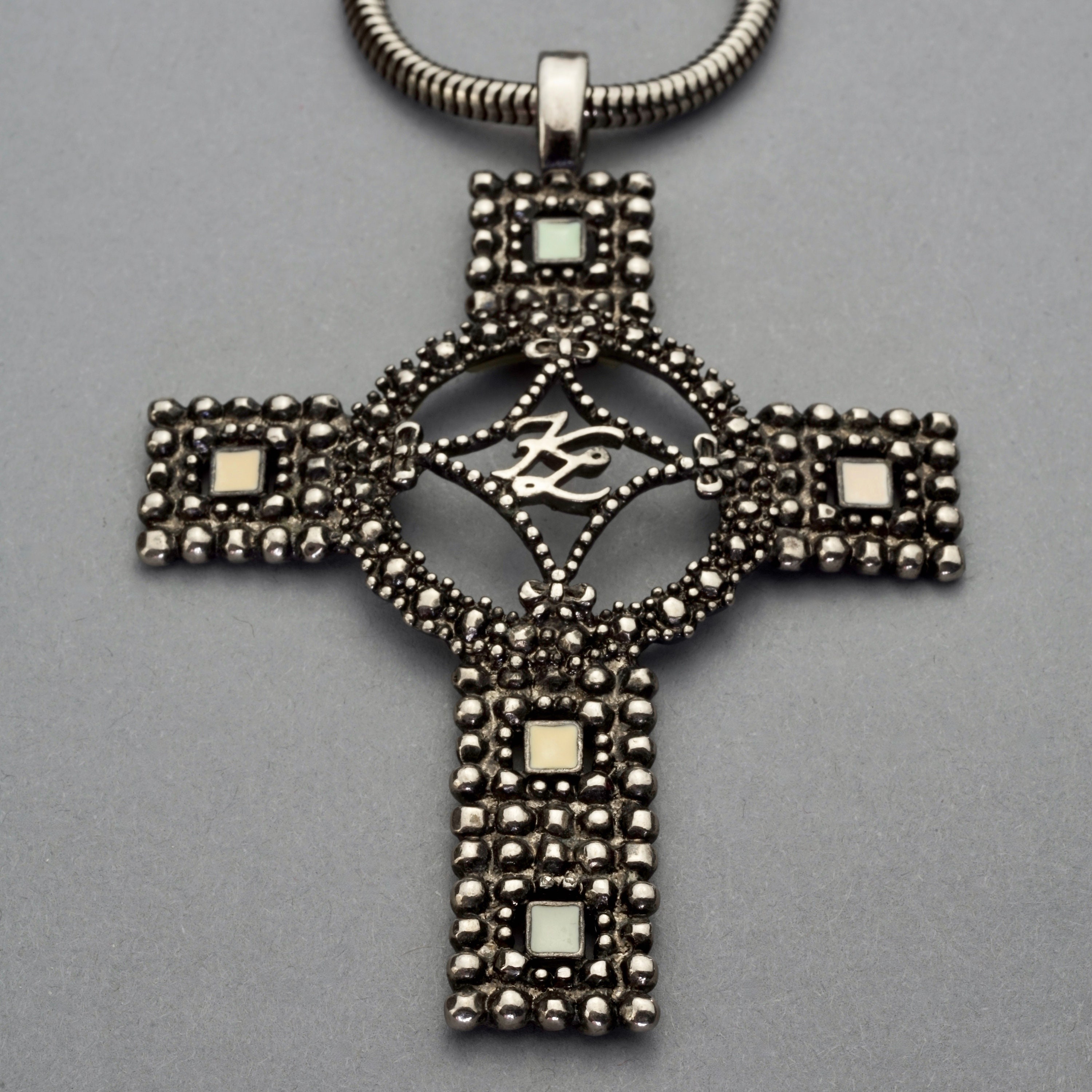 Vintage KARL LAGERFELD KL Logo Cross Long Necklace - Etsy