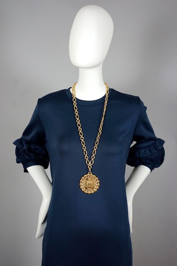 Vintage RIHANNA CHANEL Logo Heraldic Seal Medallion Necklace 