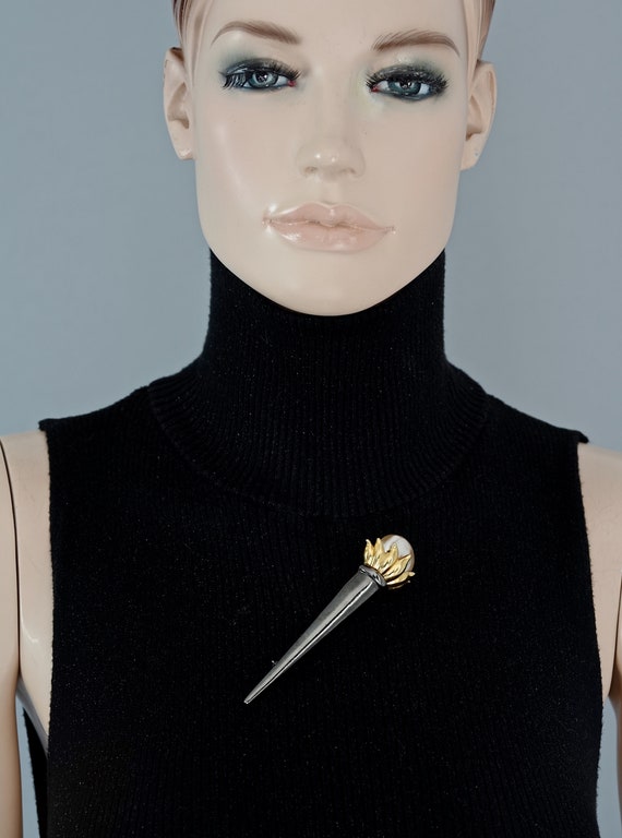 Vintage KARL LAGERFELD Torch Pearl Brooch - image 7