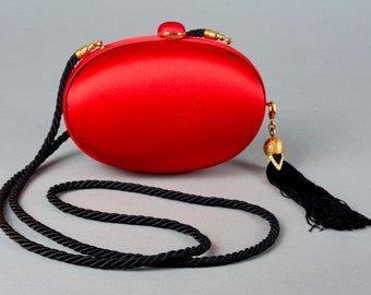 Vintage VALENTINO COUTURE Red Silk Rigid Minaudiere Shoulder Bag