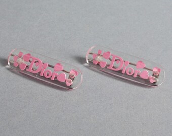 Vintage CHRISTIAN DIOR Y2K Pink Heart Lucite Pair of Hair Clips - Etsy