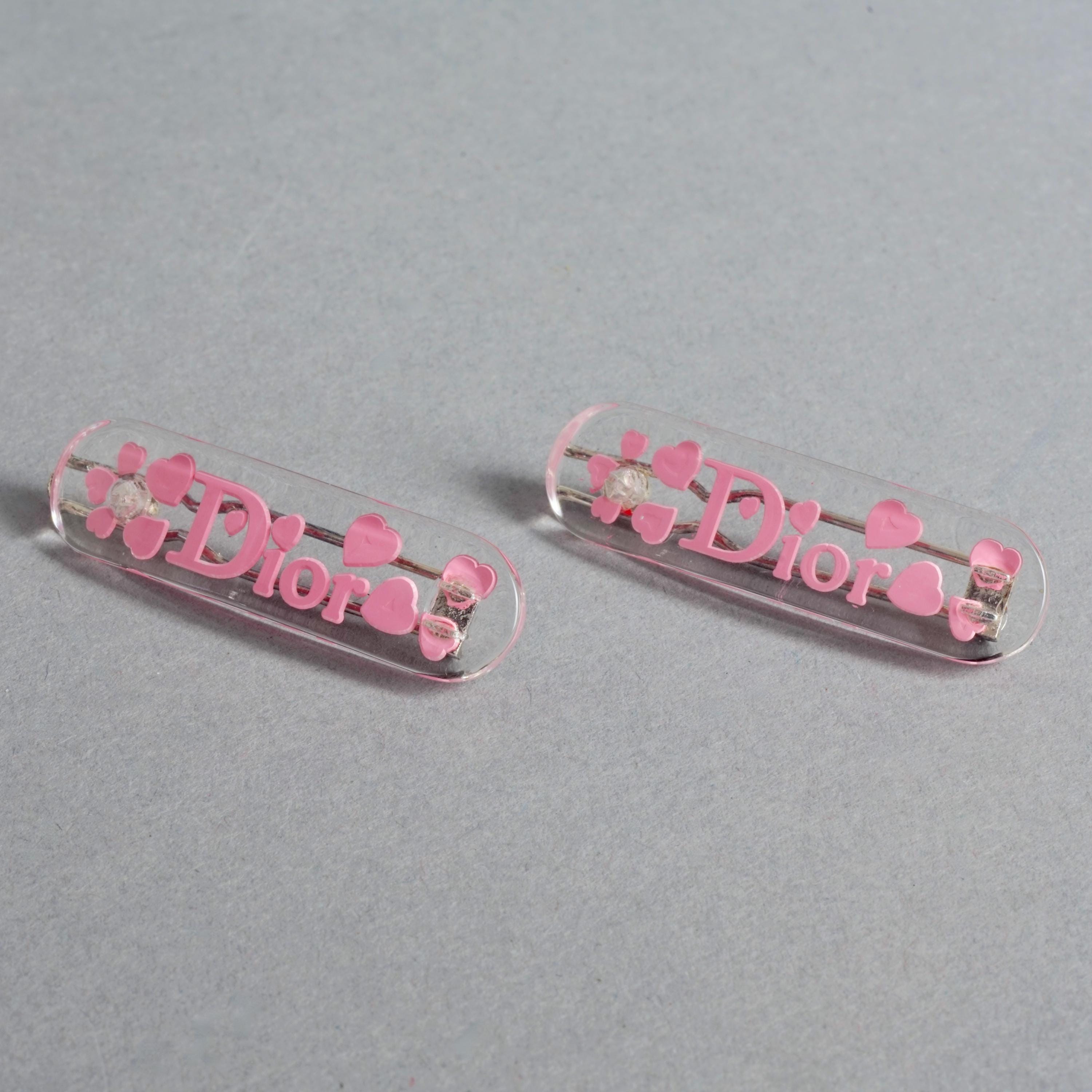 Vintage CHRISTIAN DIOR Y2K Pink Heart Lucite Pair of Hair Clips - Etsy