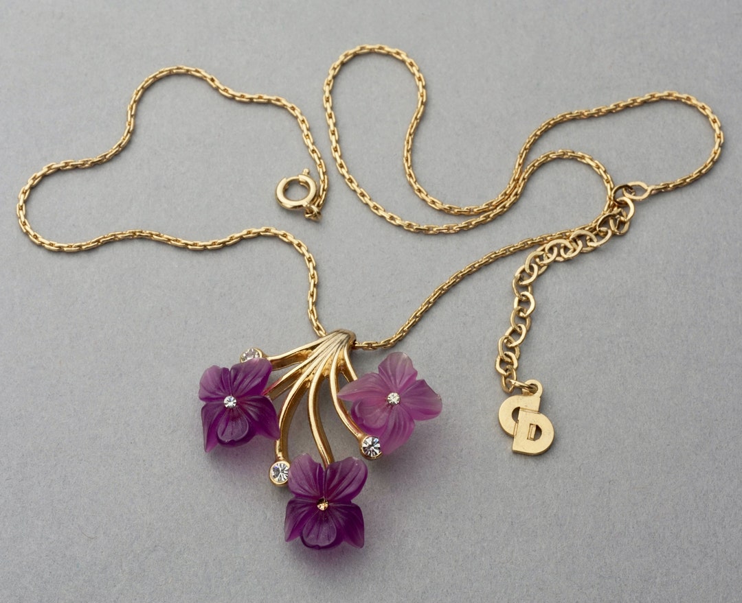 Vintage CHRISTIAN DIOR Purple Frosted Glass Flower Necklace - Etsy
