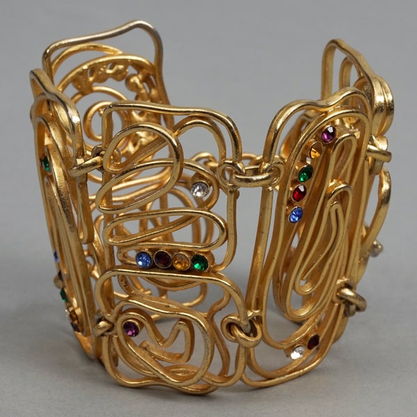 Vintage ORENA PARIS Jewelled Abstract Wire Link Cuff Bracelet