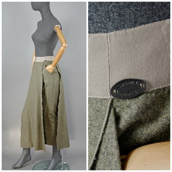 Vintage 1999 CHANEL Overlap Panel Wool Long Skirt