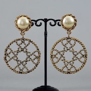 Vintage Massive MOSCHINO Pearl Torsade Round Cross Novelty Earrings