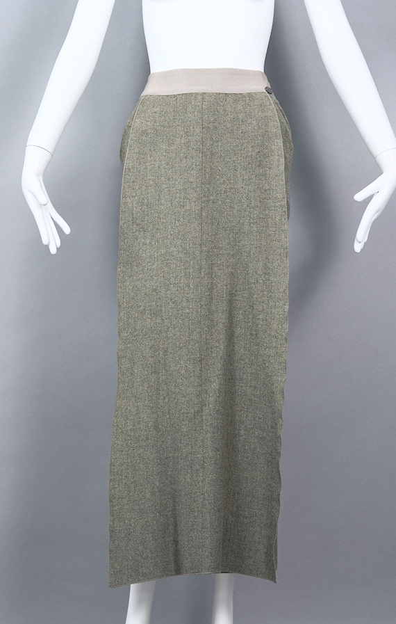 CHANELシャネル　100%カシミヤロングスカート ヴィンテージ 1999 シャネル オーバーラップパネル カシミア