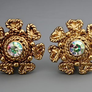 Vintage Massive CLAIRE DEVE Flower Rhinestone Earrings image 4