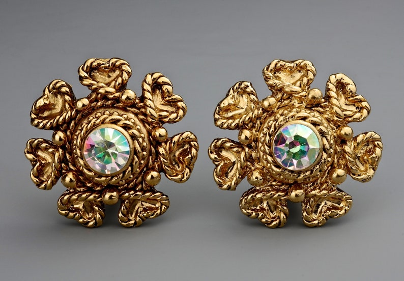 Vintage Massive CLAIRE DEVE Flower Rhinestone Earrings image 4