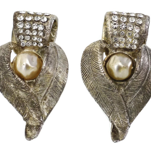 Vintage CLAIRE DEVE Rustic Pearl Rhinestone Earrings