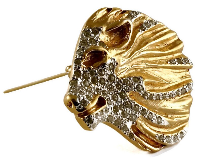 Vintage YVES SAINT LAURENT Lion Rhinestone Sculptured Brooch