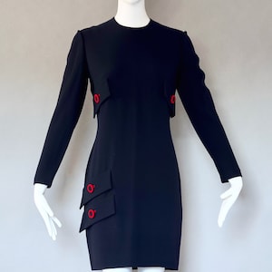 Vintage 1993 A/W GIANNI VERSACE Navy Blue With Contrasting Red Buttons Wool Dress