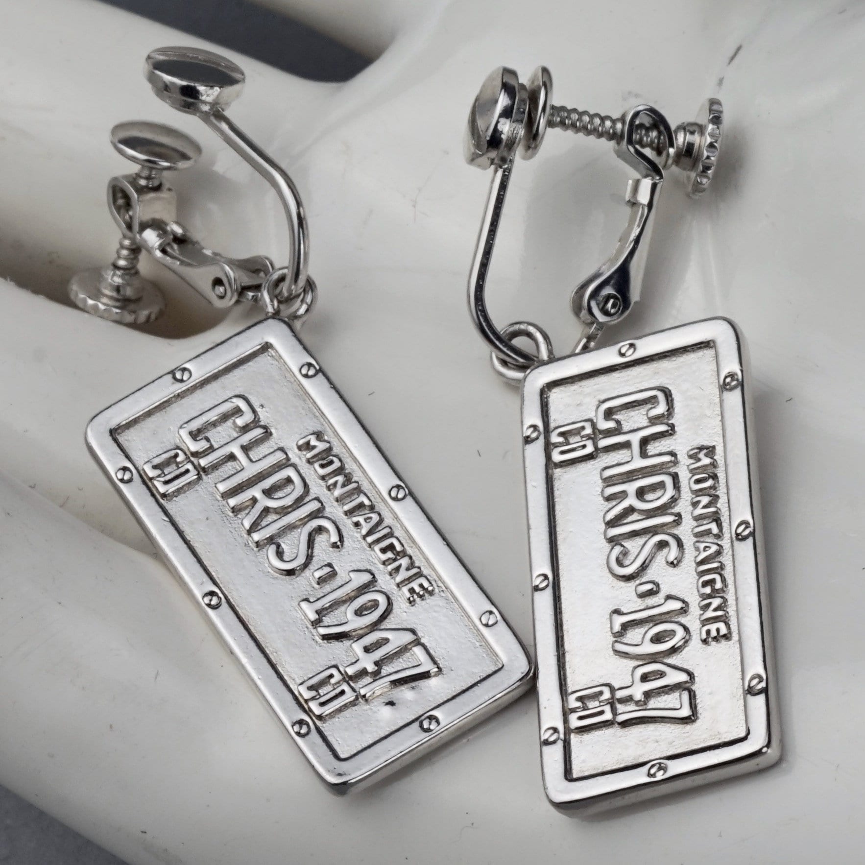 Vintage CHRISTIAN DIOR by John GALLIANO Dog Tag Dangling Earrings