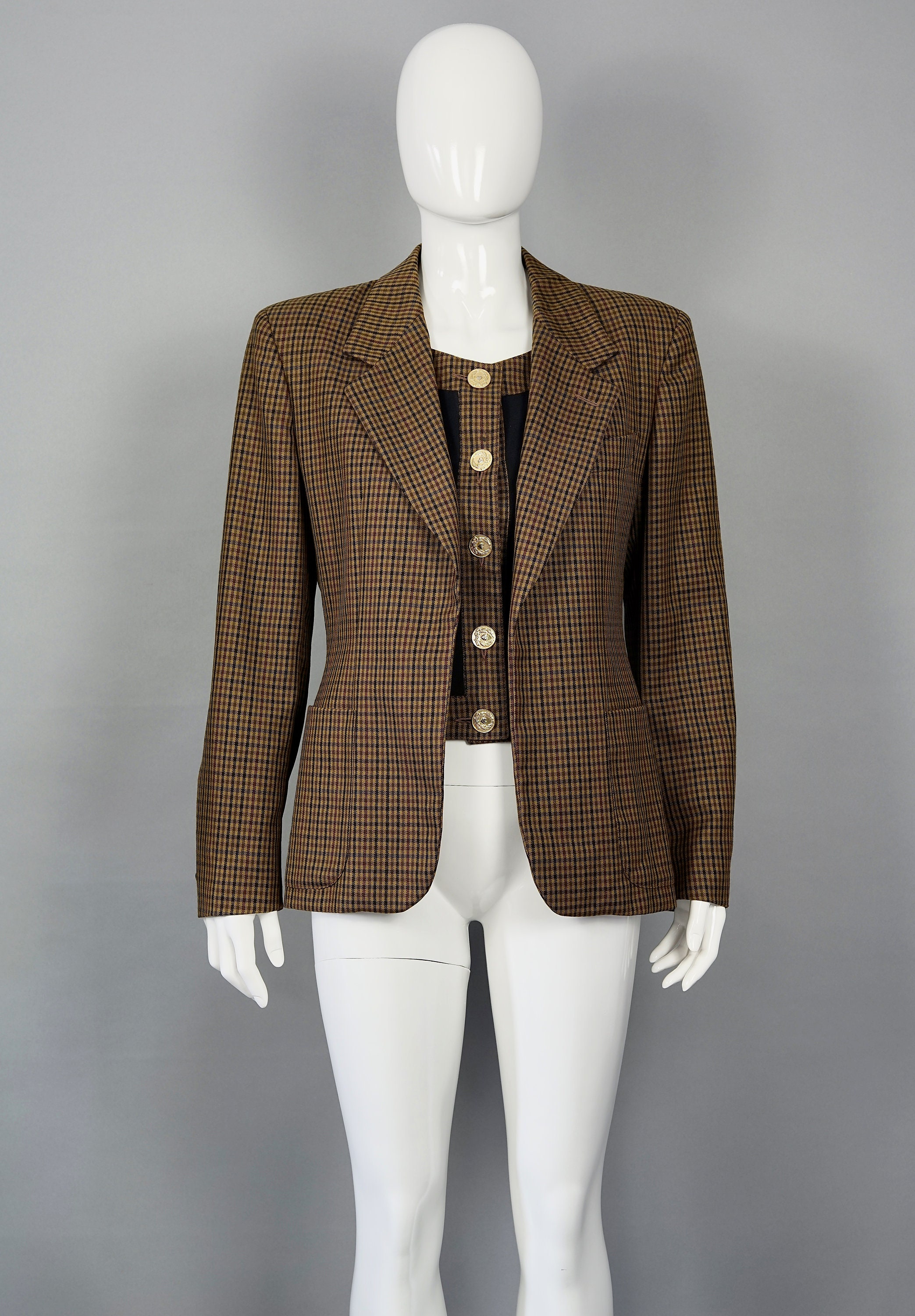 Vintage MOSCHINO CHEAP and CHIC Plaid Illusion Twinset Wool