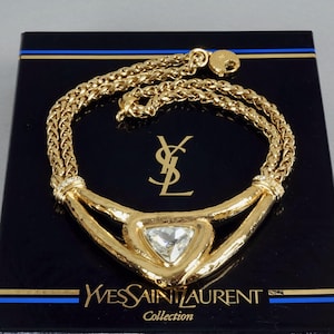vintage YVES SAINT LAURENT Ysl by Robert Goossens Collier Art Déco avec strass