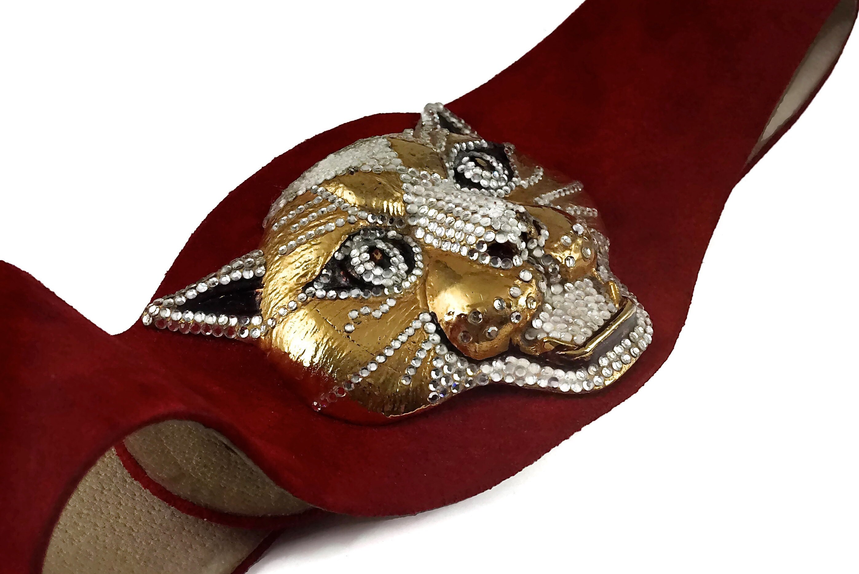 Massive Panther head 1970s Henryks Bijoux suede belt Buy Vintage HENRYKS BIJOUX VIENNE Jewelled Leopard Head Blue  main image 3