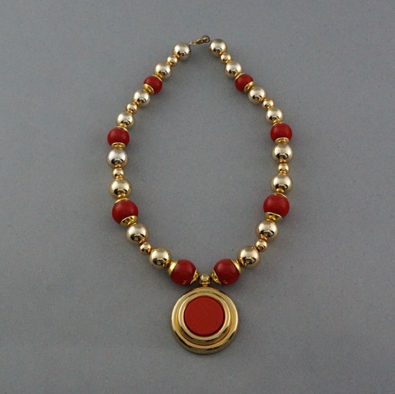 Vintage 1971 CHRISTIAN DIOR Coral Bead Medallion … - image 1