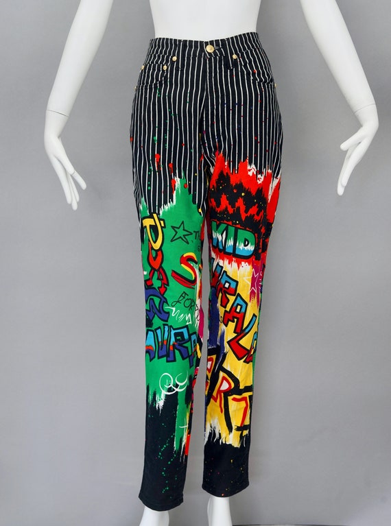 Vintage 1990s VERSACE JEANS COUTURE Pop Art Graffiti Stripe Jean