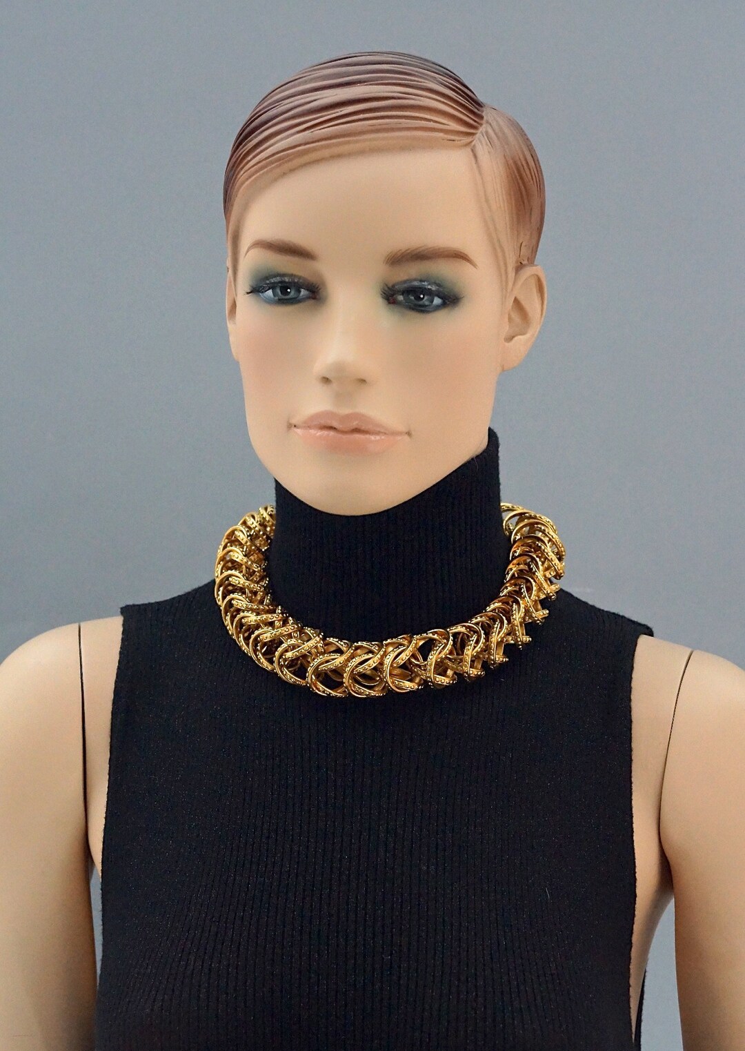 Vintage CHANEL Chunky Ring Link Chain Choker Necklace Etsy Norway