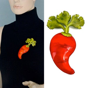Vintage Massive CILEA PARIS Carrot Vegetable Brooch