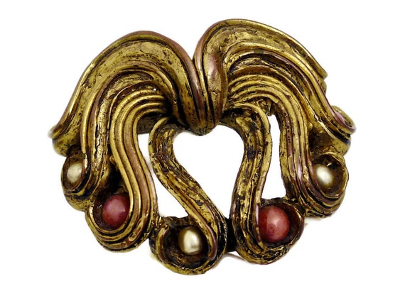 Vintage Claire Deve Pearl Coral Curled Brooch - image 1