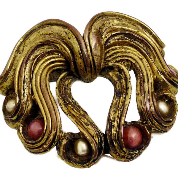 Vintage Claire Deve Pearl Coral Curled Brooch