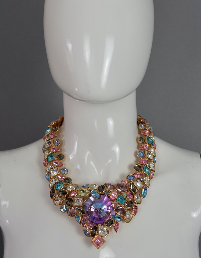 Vintage YVES SAINT LAURENT Robert Goossens Multi Jeweled Runway Necklace image 7