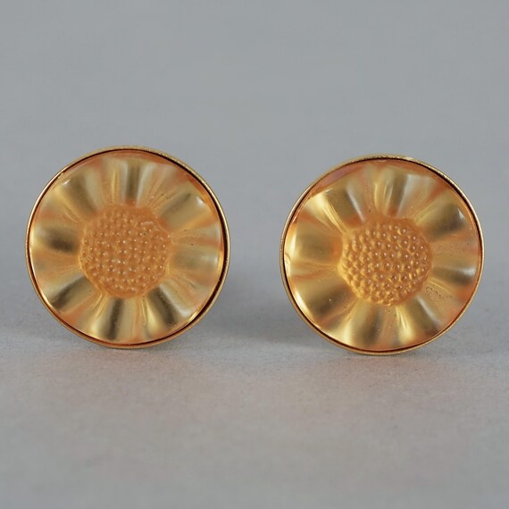 Vintage LALIQUE "MUGUET" Flower Amber Glass Clip On Earrings View 2