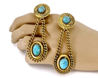 vintage EDOUARD RAMBAUD Boucles d'oreilles Pendantes Chaîne Turquoise