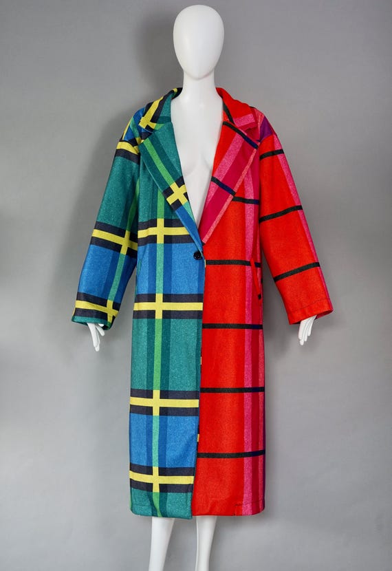 Vintage Bold Multicolour Plaid Patchwork Coat - image 1