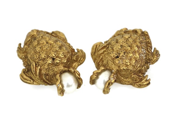 Vintage YVES SAINT LAURENT Turtle Pearl Earrings - image 4