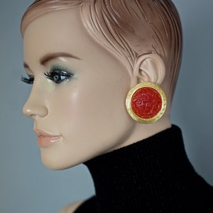 Vintage GIANNI VERSACE Red Medusa Greek Keys Medallion Disc Earrings image 7