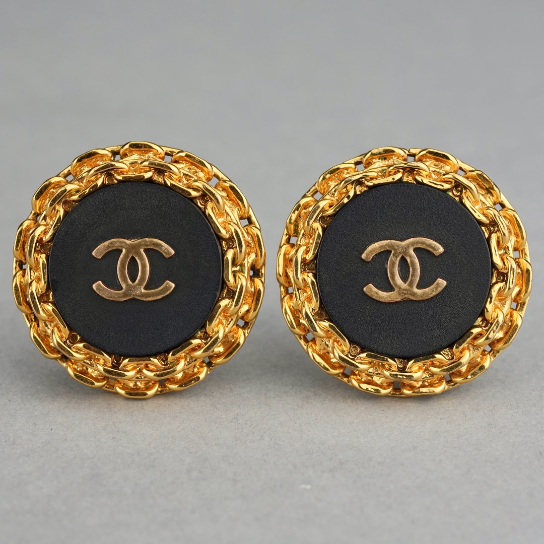 CHANEL CC Logo Medallion Earrings Gold