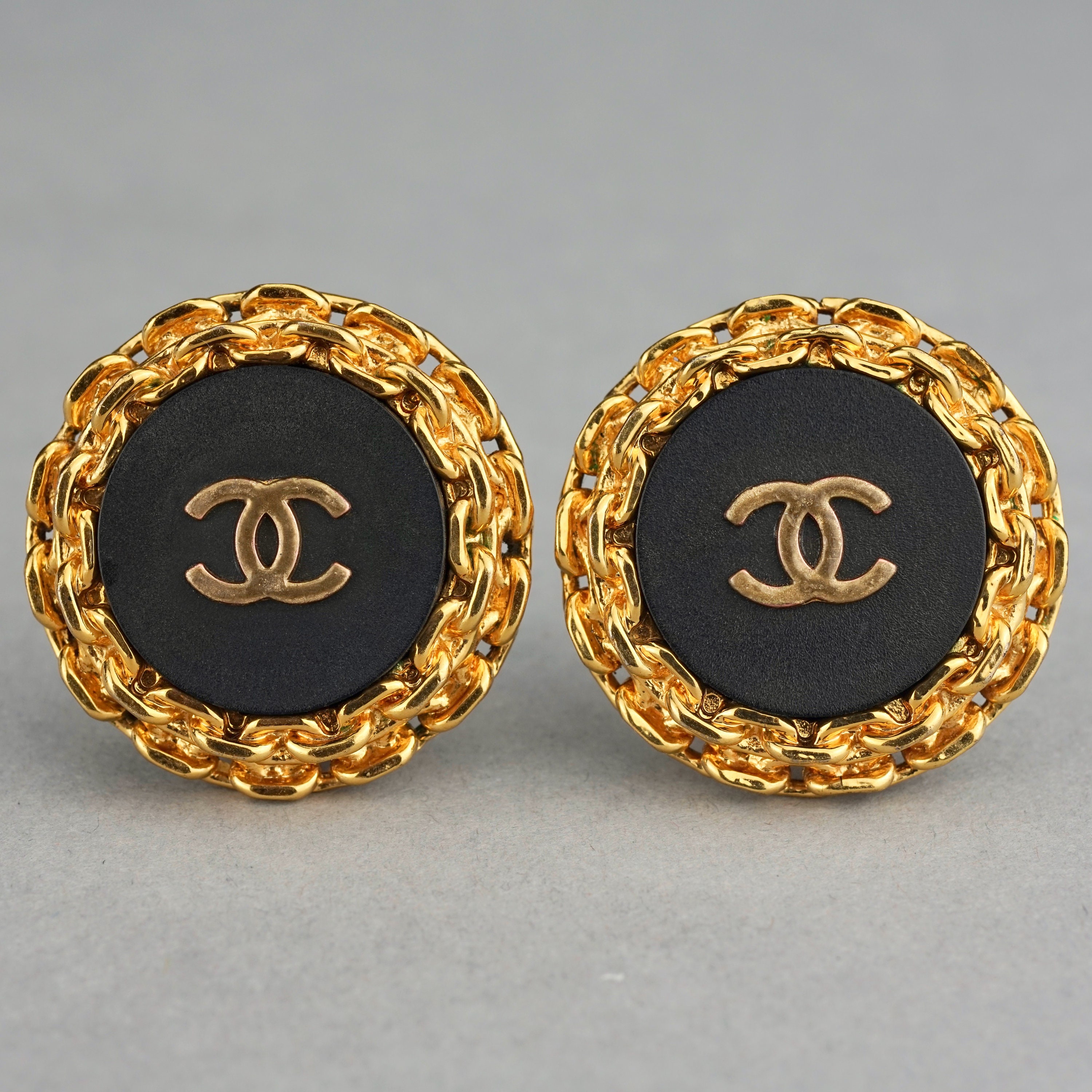 Chanel Light Gold Ribbon Bow CC Crystal Piercing Earrings - 2 Pieces