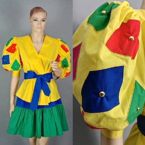 Vintage GIVENCHY NOUVELLE BOUTIQUE Colour Block Balloon Sleeves Blouse Skirt Suit Ensemble