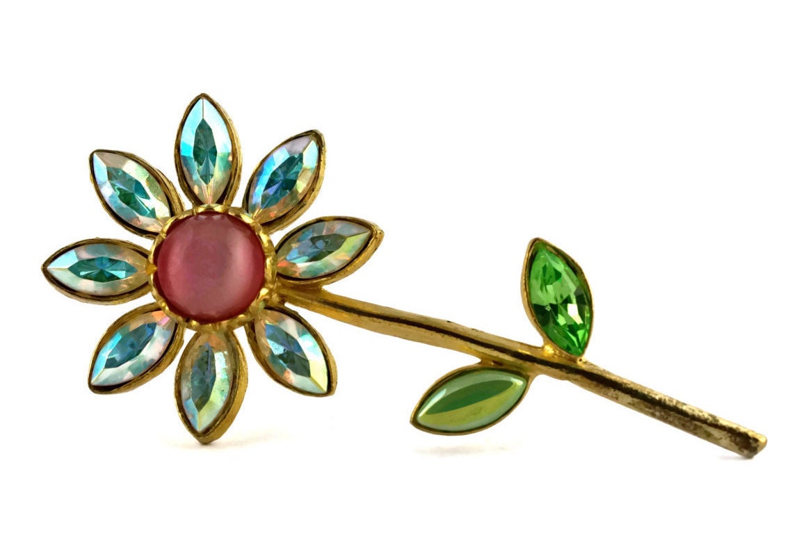 Vintage CHRISTIAN LACROIX Flower Iridescent Rhinestone Brooch - Etsy