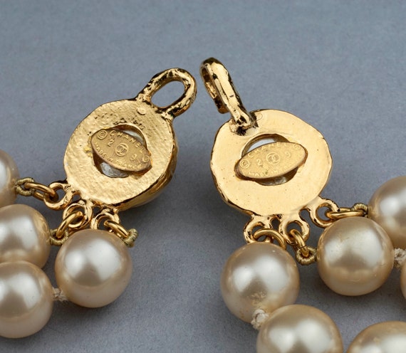 Authentic Chanel logo pearl dangle very simple pierced earrings